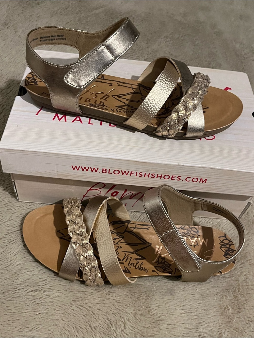 Blowfish Metallic Gold Braided & Smooth Strap Sandals - Women